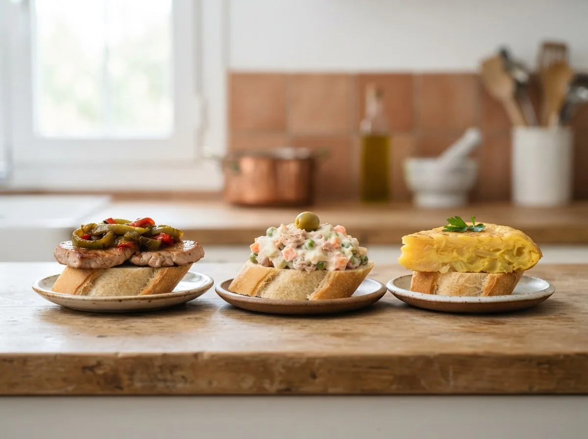 Tabla de madera con montaditos surtidos